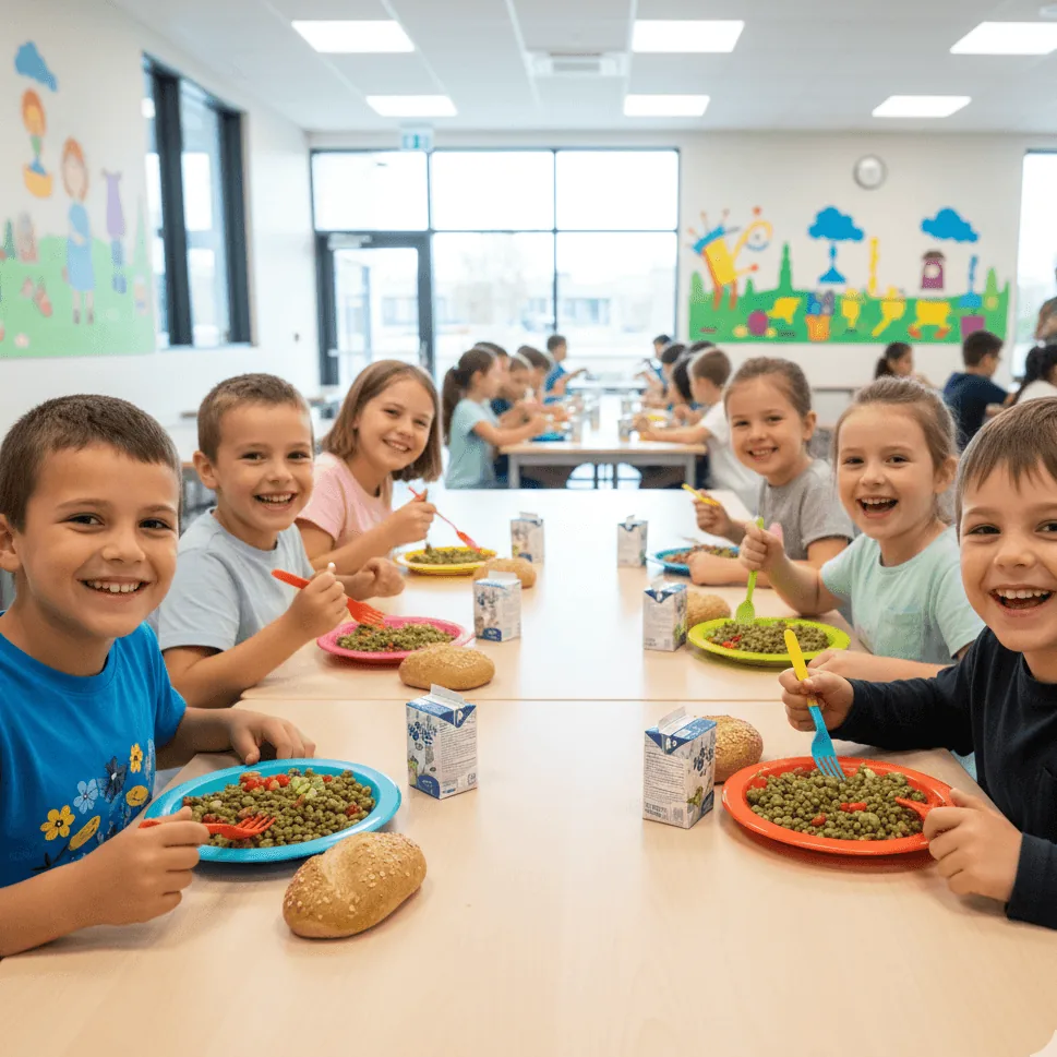 Enfants heureux à la cantine